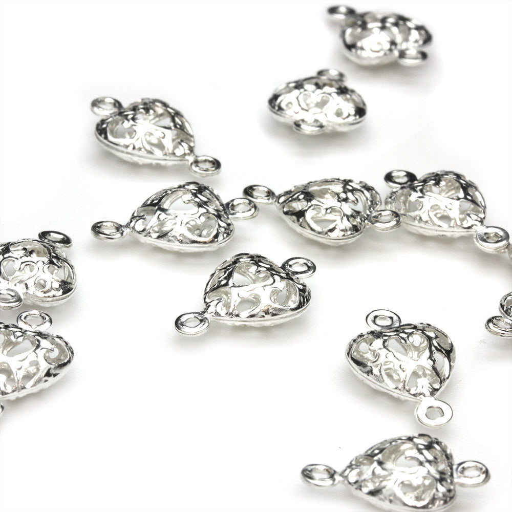 Filigree Connector Silver Plated Metal Heart 8mm-Pack of 20