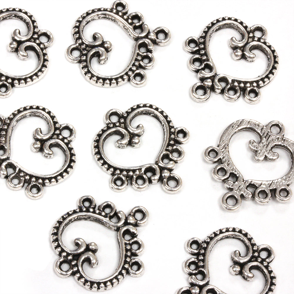 Decorative Heart Chandelier Antique Silver 22x19mm - Pack of 20