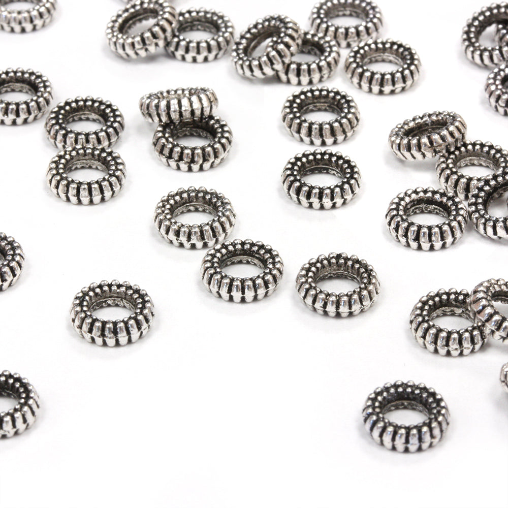 Beaded Donut Spacer Bead Antique Silver 7mm - Pack of 100
