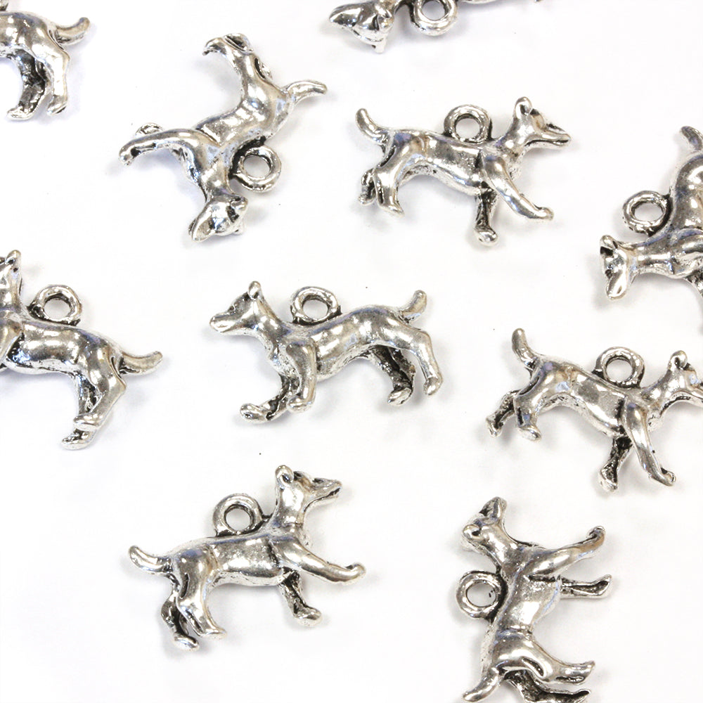 Walking Dog Antique Silver 12x14mm - Pack of 20