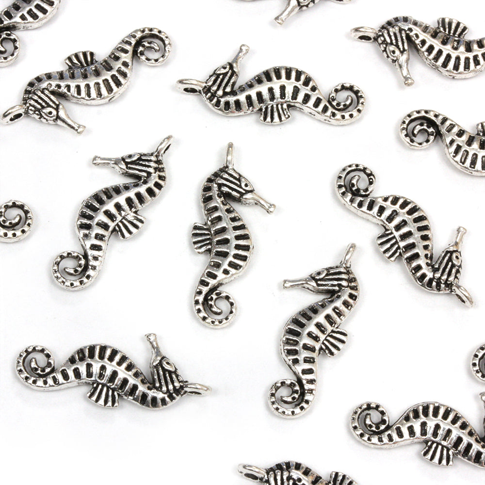 Tiny Seahorse Antique Silver 22x9mm - Pack of 50