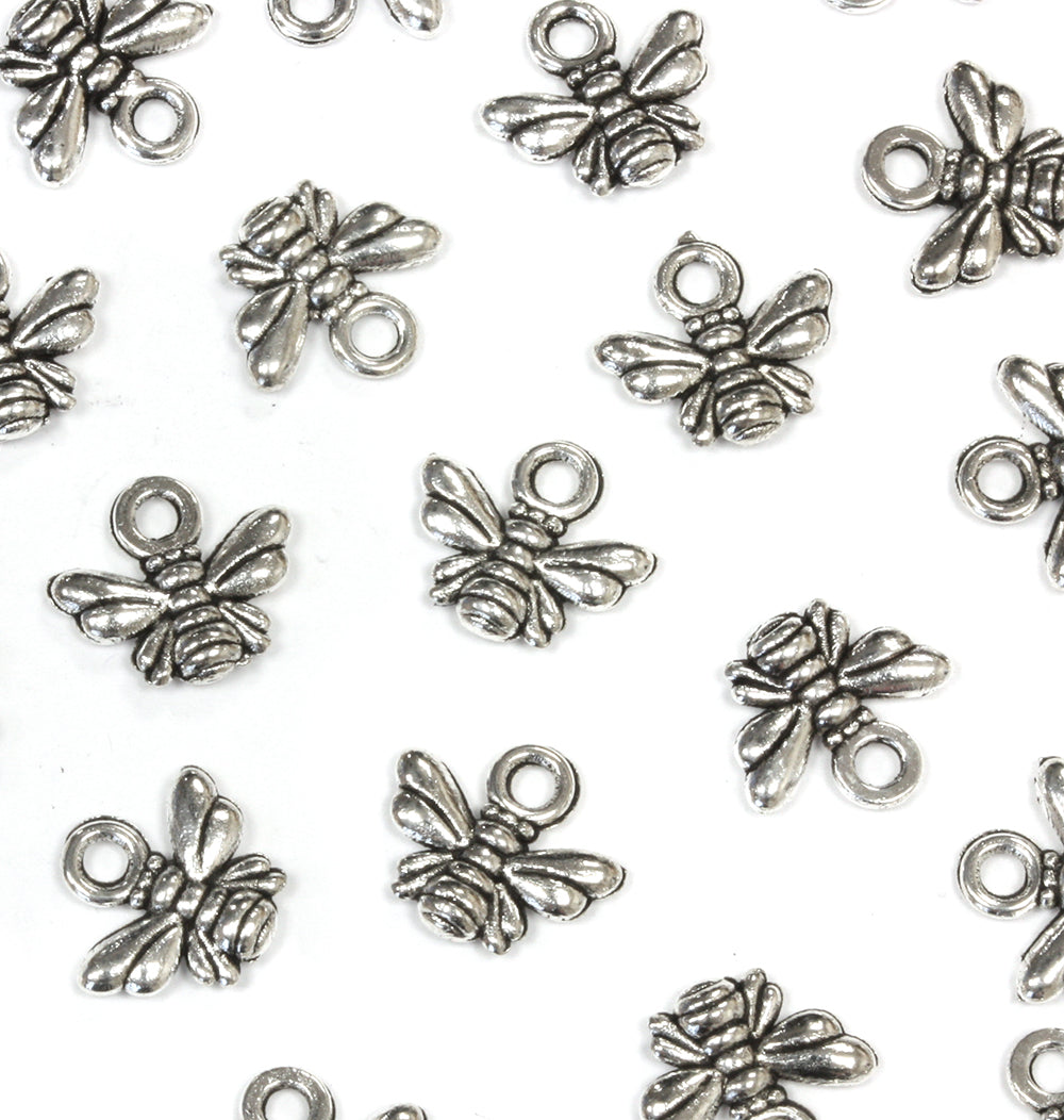 Tiny Bee Antique Silver 10x11mm - Pack of 50