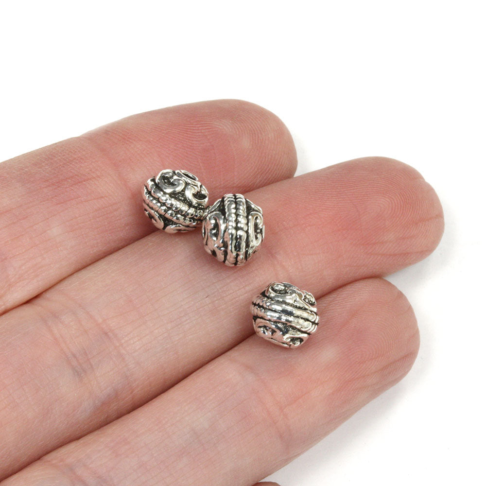 Bali Style Spacer Bead Rope and Swirl Antique Silver 8x7mm - Pack of 40