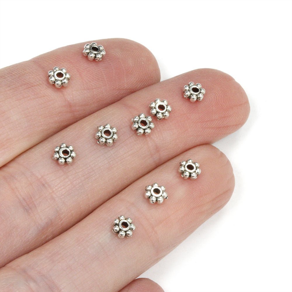 Dotty Round Spacer Bead Antique Silver 4mm - Pack of 350
