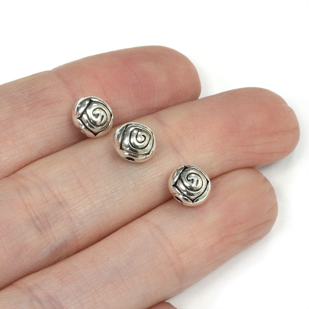Rose Spacer Bead Antique Silver 7x6mm - Pack of 40