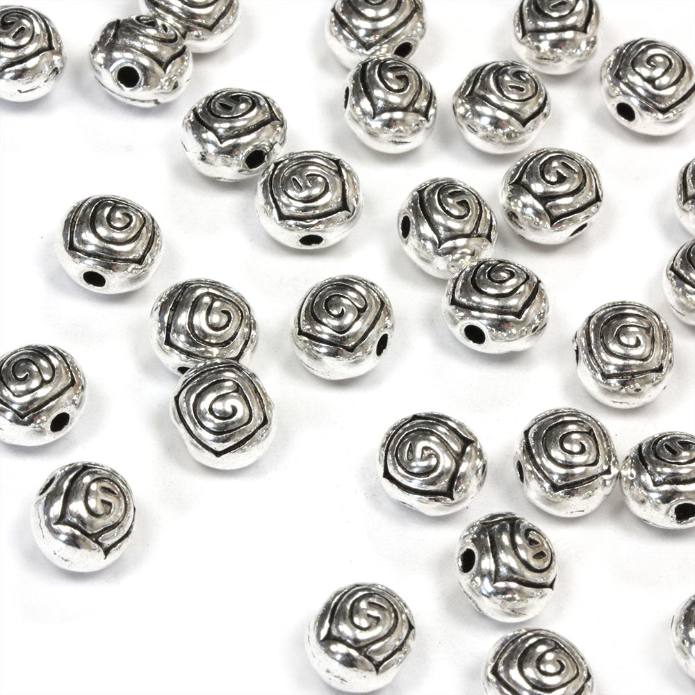 Rose Spacer Bead Antique Silver 7x6mm - Pack of 40