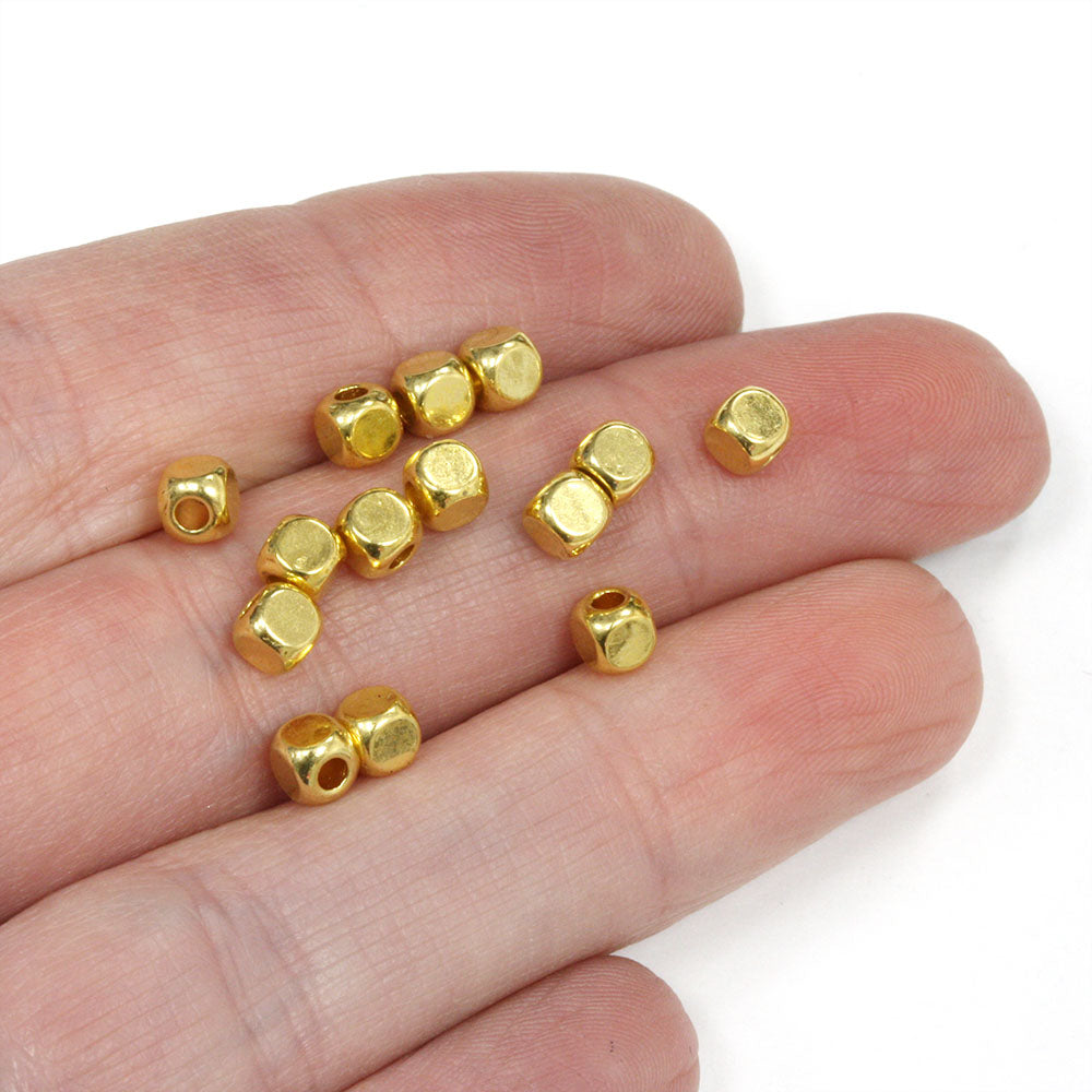 Small Soft Cube Spacer Bead Gold Plated 3.8x3.8mm - Pack of 150