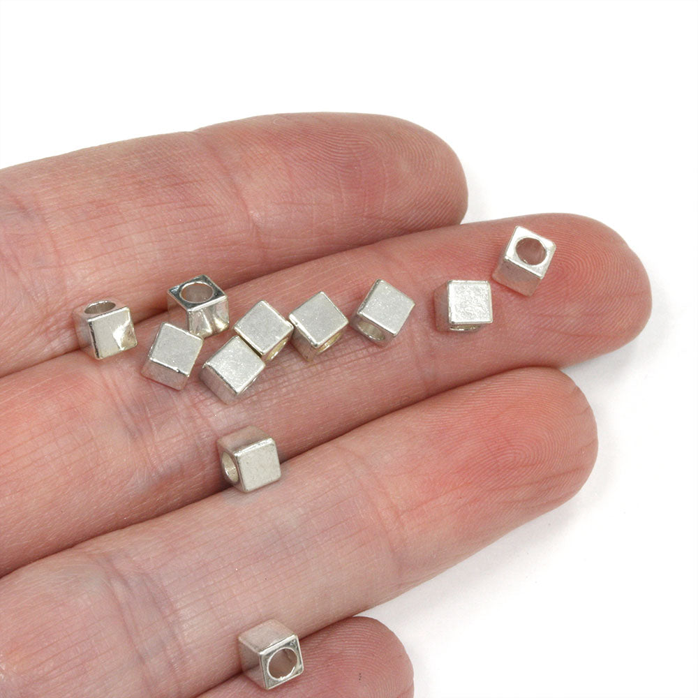 Small Cube Spacer Bead Silver Plated 4mm - Pack of 150