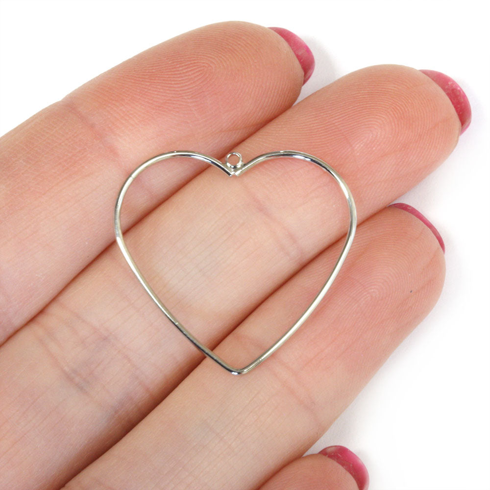 Open Heart Drop 26mm Silver Plated - Pack of 10