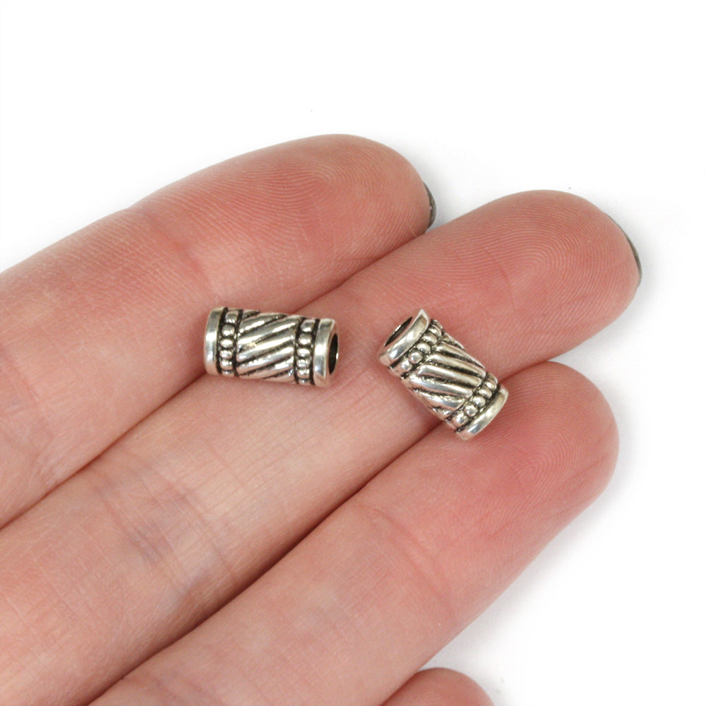 Striped Spacer Tube Bead 5x11mm Antique Silver - Pack of 50