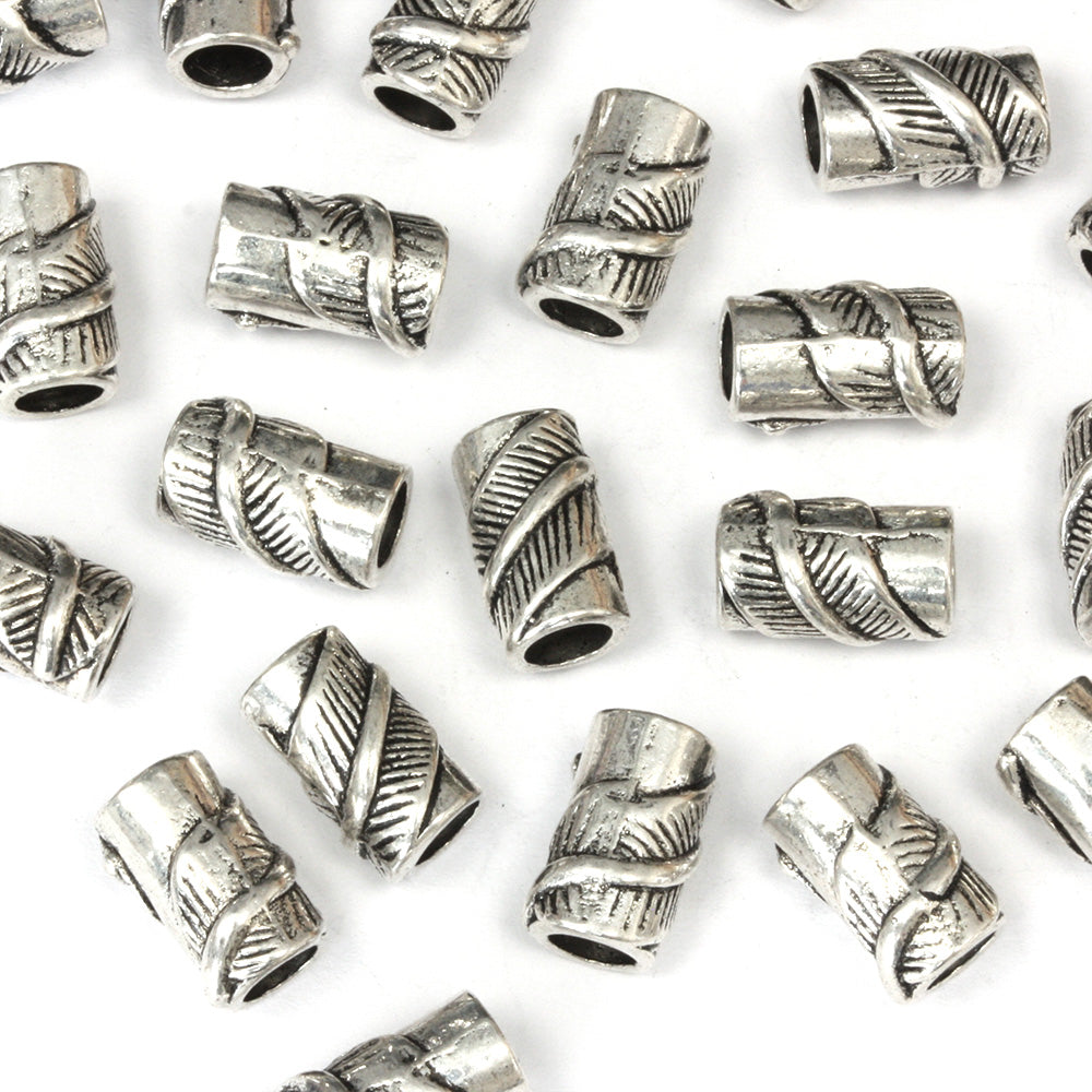 Leaf Spacer Tube Bead 6x11mm Antique Silver - Pack of 50