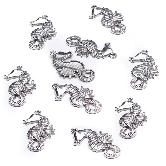 Tibetan Style Sea Horse Antique Silver 38x18mm - Pack of 10