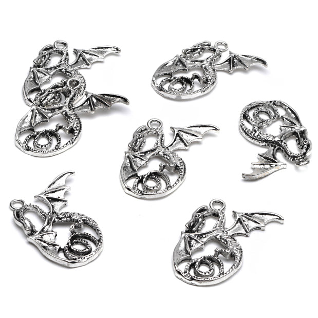 Fierce Dragon Antique Silver 34x37mm - Pack of 10
