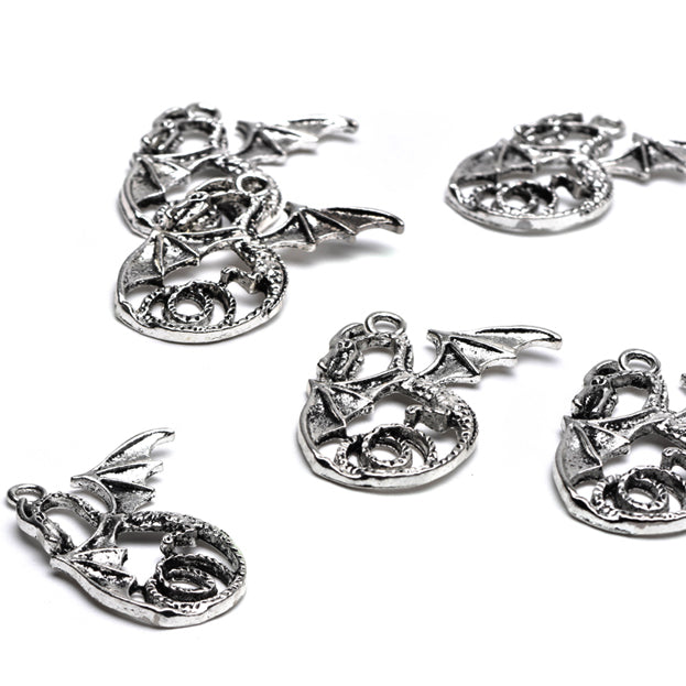 Fierce Dragon Antique Silver 34x37mm - Pack of 10