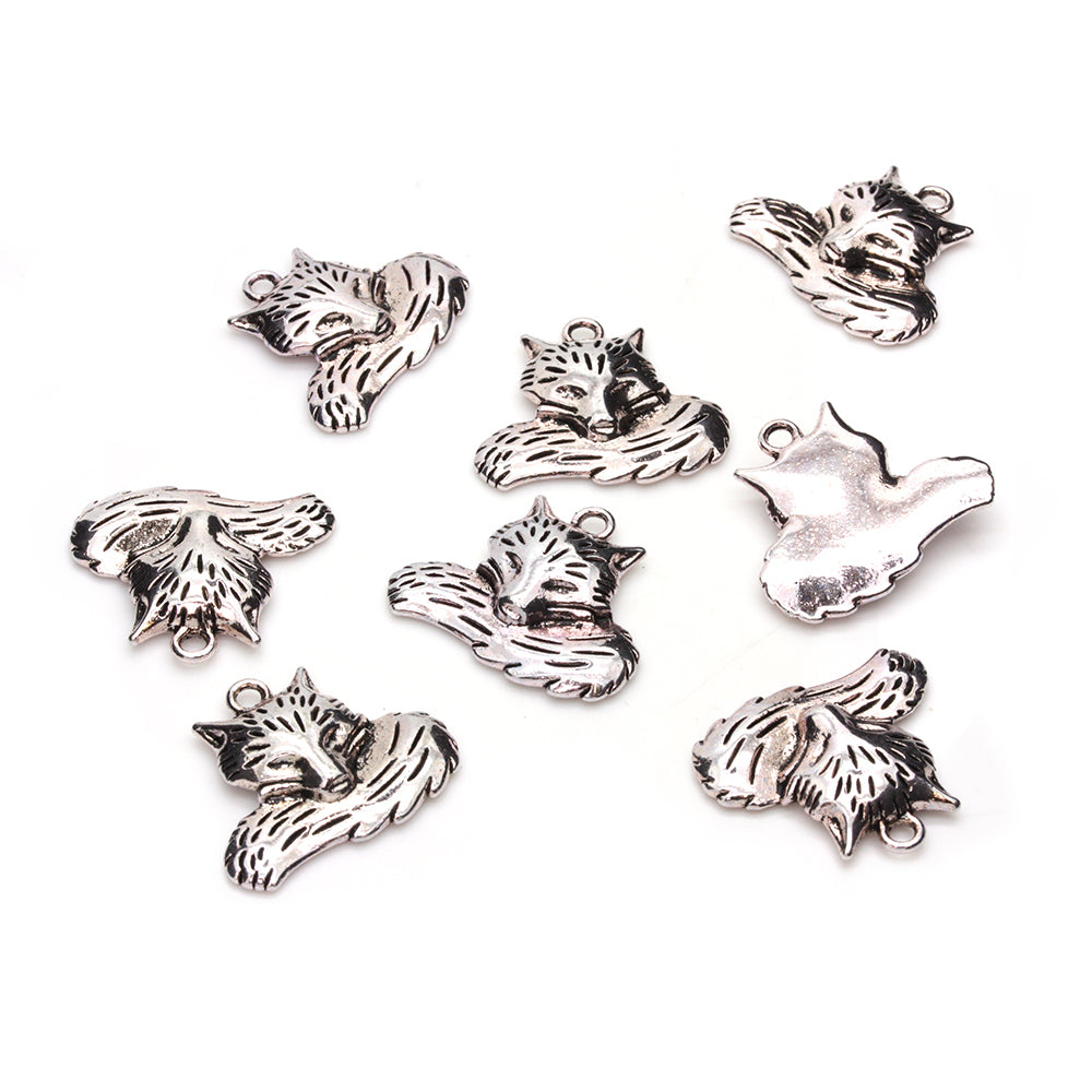 Cosy Fox Antique Silver 25x29mm - Pack of 10