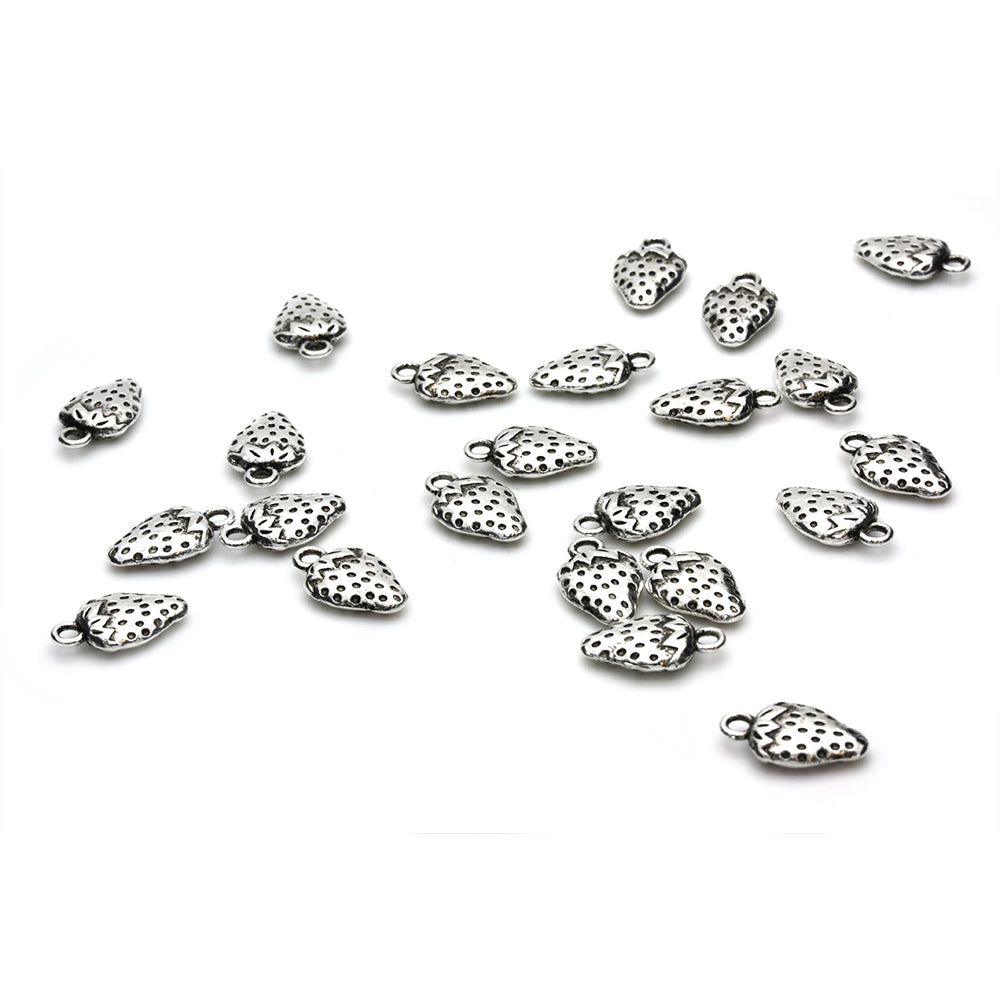 Strawberry 10x17x4mm Antique Silver - Pack of 50
