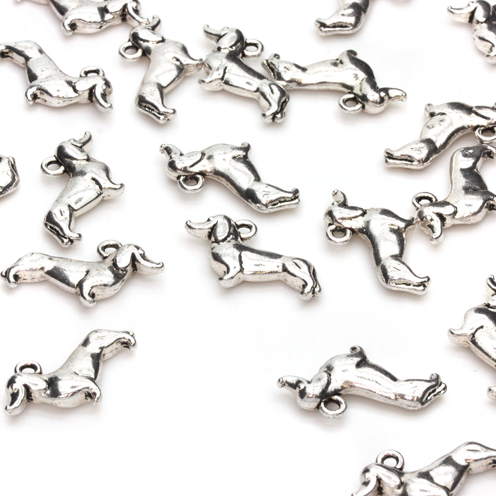 Sausage Dog Antique Silver 22x13mm - Pack of 30