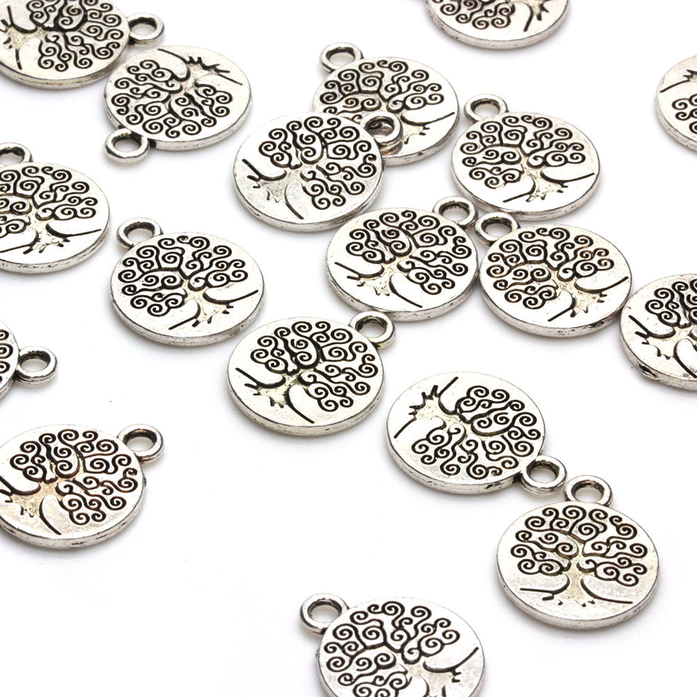 Tree of Life Flat Pendant Antique Silver 15x19mm - Pack of 50