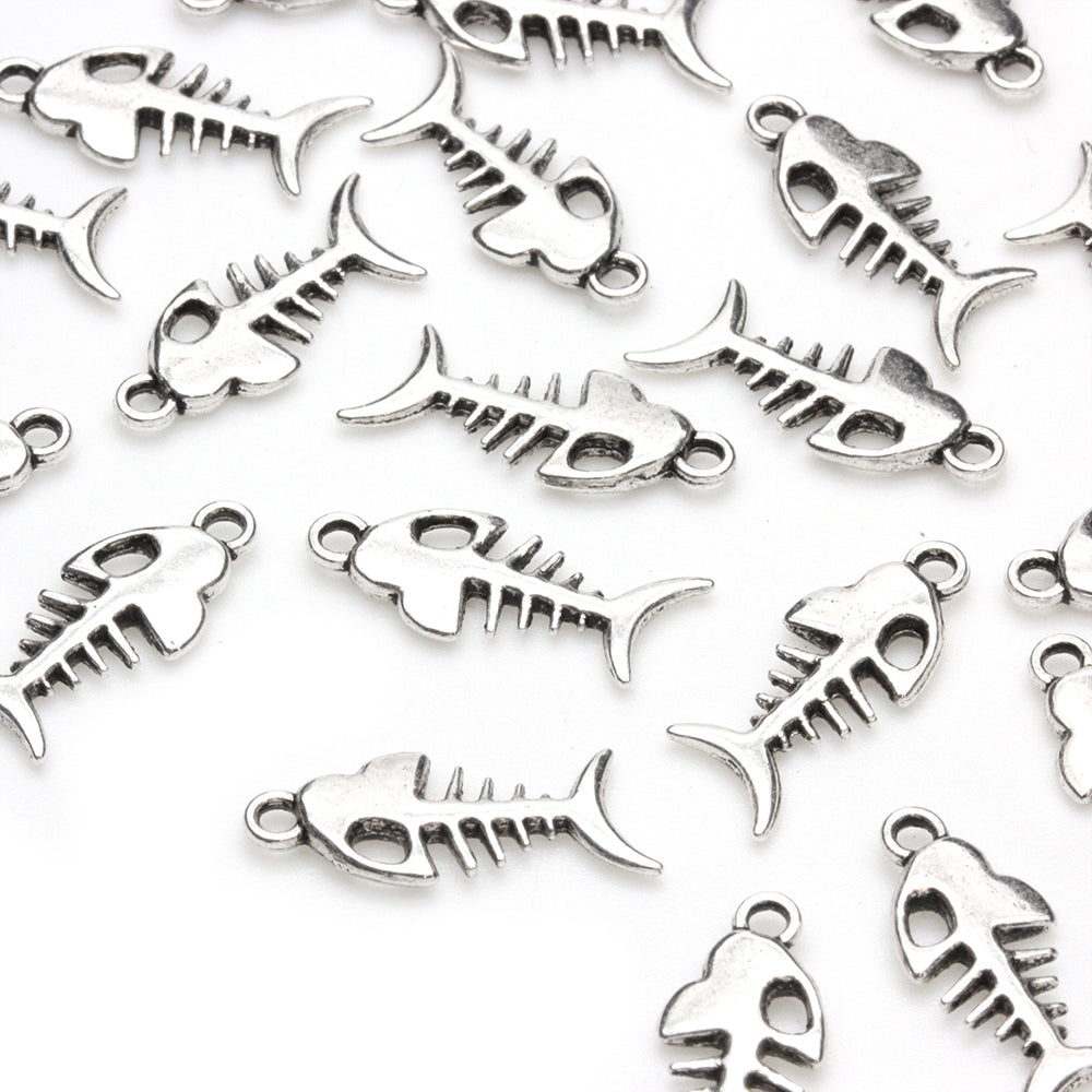 Fish Skeleton Antique Silver 18x7mm - Pack of 50