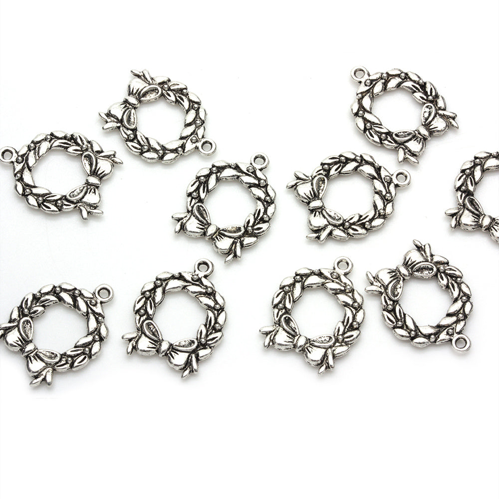 Wreath Antique Silver 25x19mm - Pack of 20