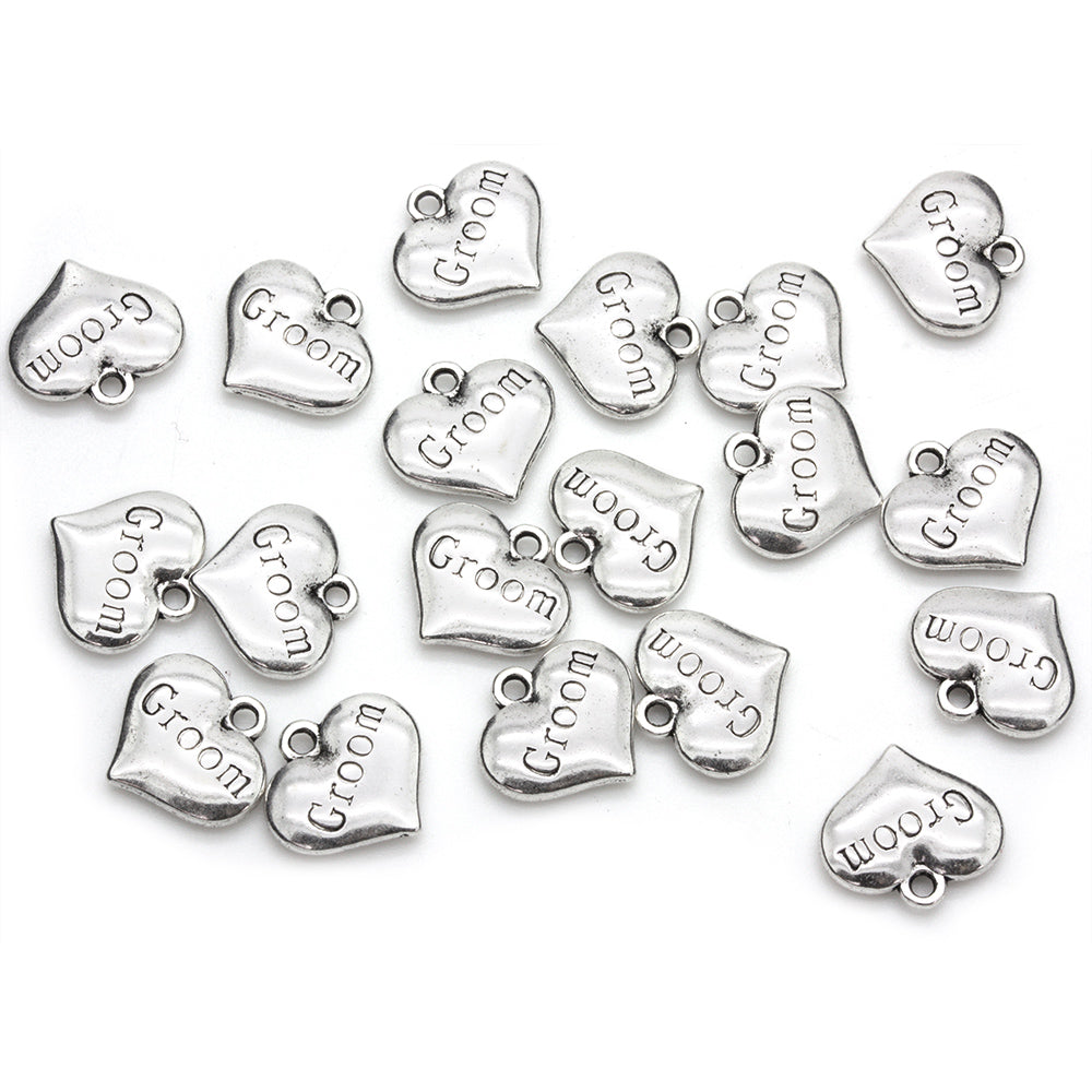 Groom Heart Antique Silver 14x15mm - Pack of 20