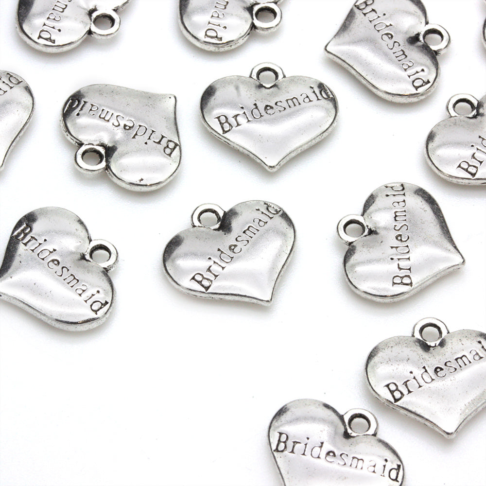 Bridesmaid Heart Antique Silver 14x15mm - Pack of 20