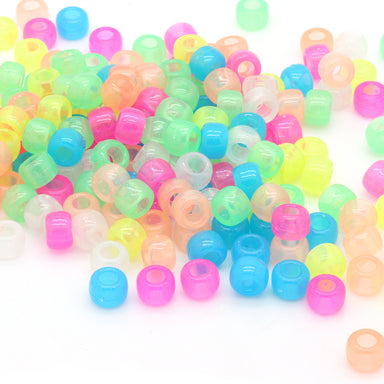 kids plastic glow in the dark mix coloured  pony beads with large holes