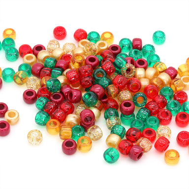 kids plastic mix of Christmas  coloured  pony beads with large holes