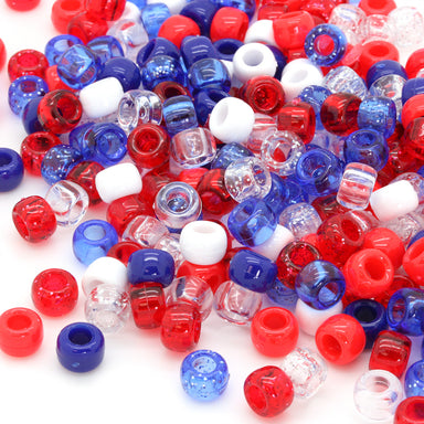 kids plastic mix of red, white and blue coloured  pony beads with large holes