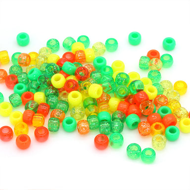kids plastic mix of orange, green, yellow  coloured  pony beads with large holes