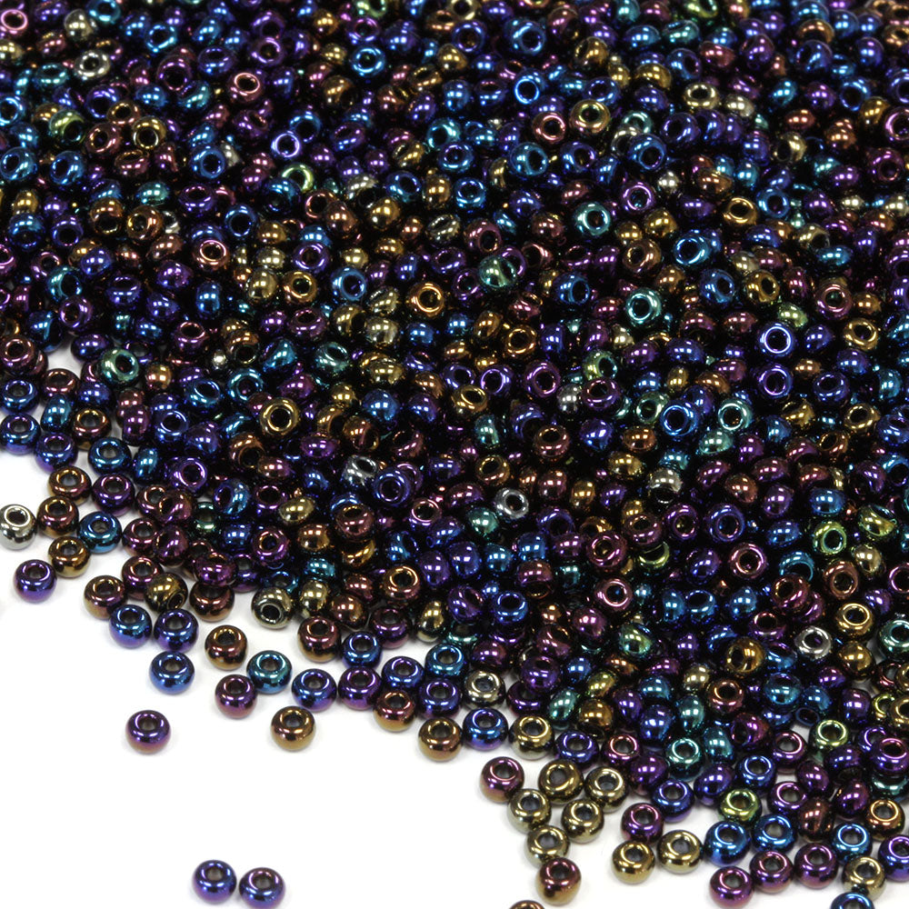 Rainbow Czech Black Glass Rocaille/Seed 11/0-Pack of 5g