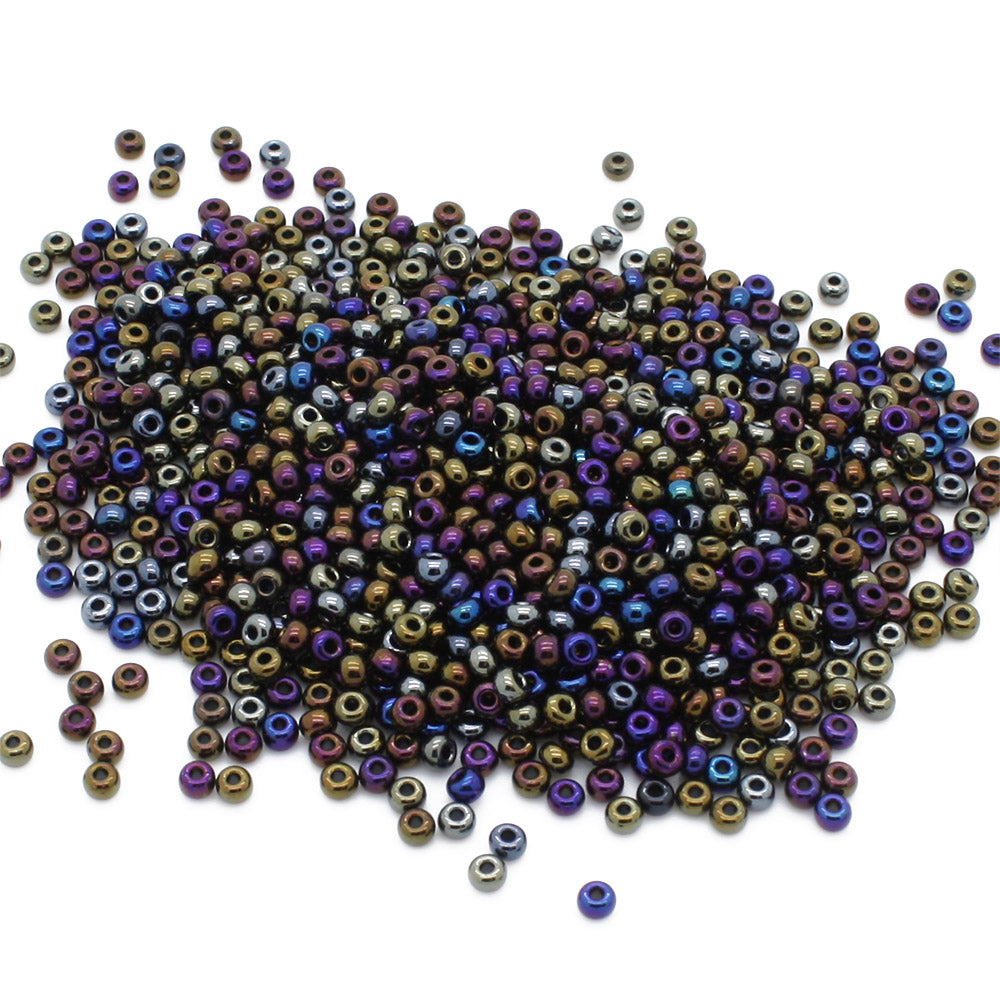 Rainbow Czech Black Glass Rocaille/Seed 8/0-Pack of 100g