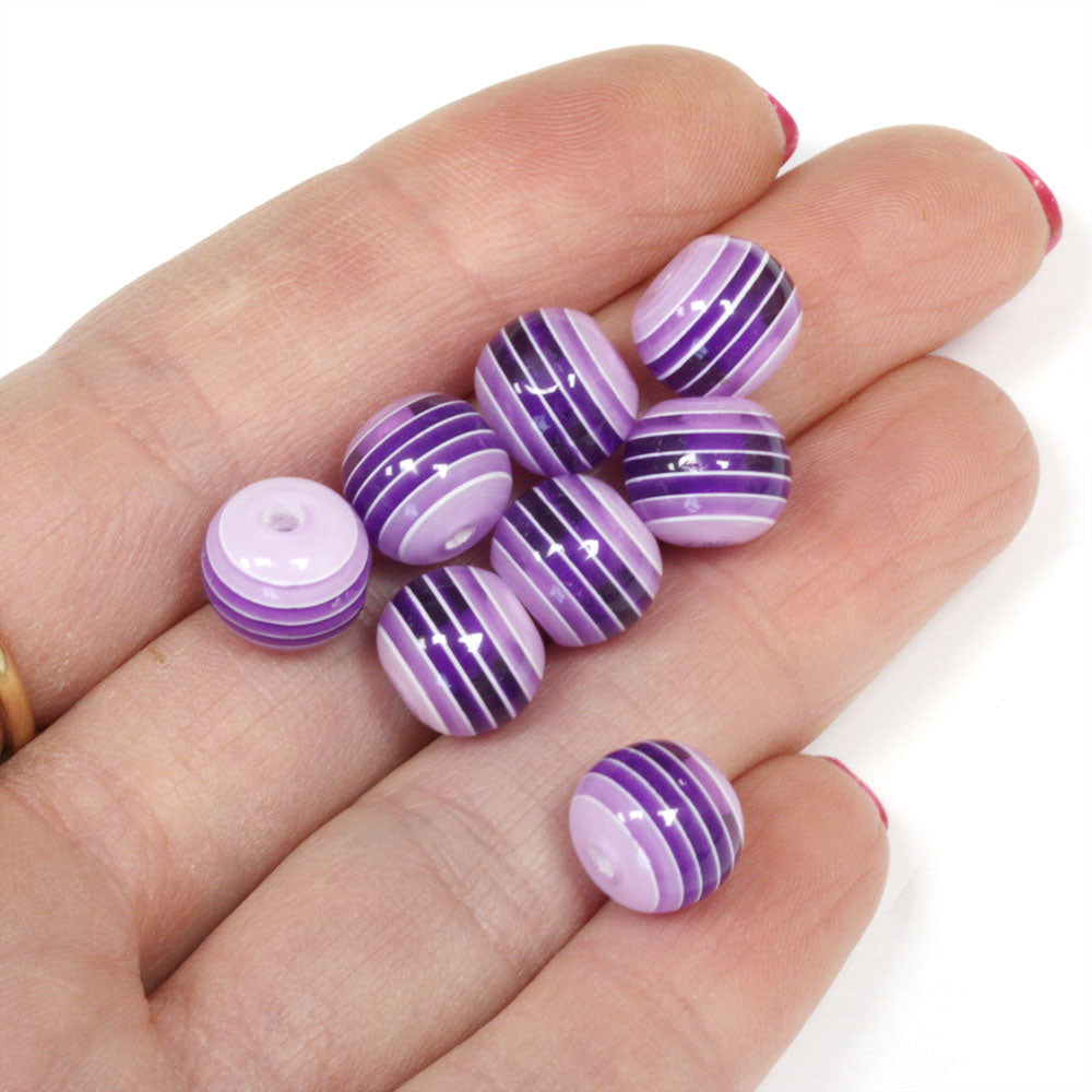 Resin Stripy Rounds 10mm Purple - Pack of 50