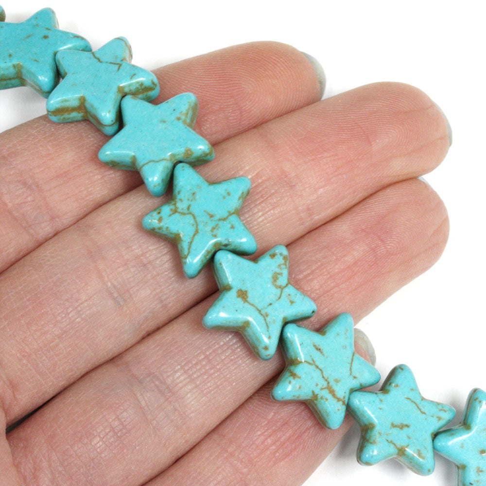 Synthetic Turquoise Star Beads 15mm - 35cm Strand