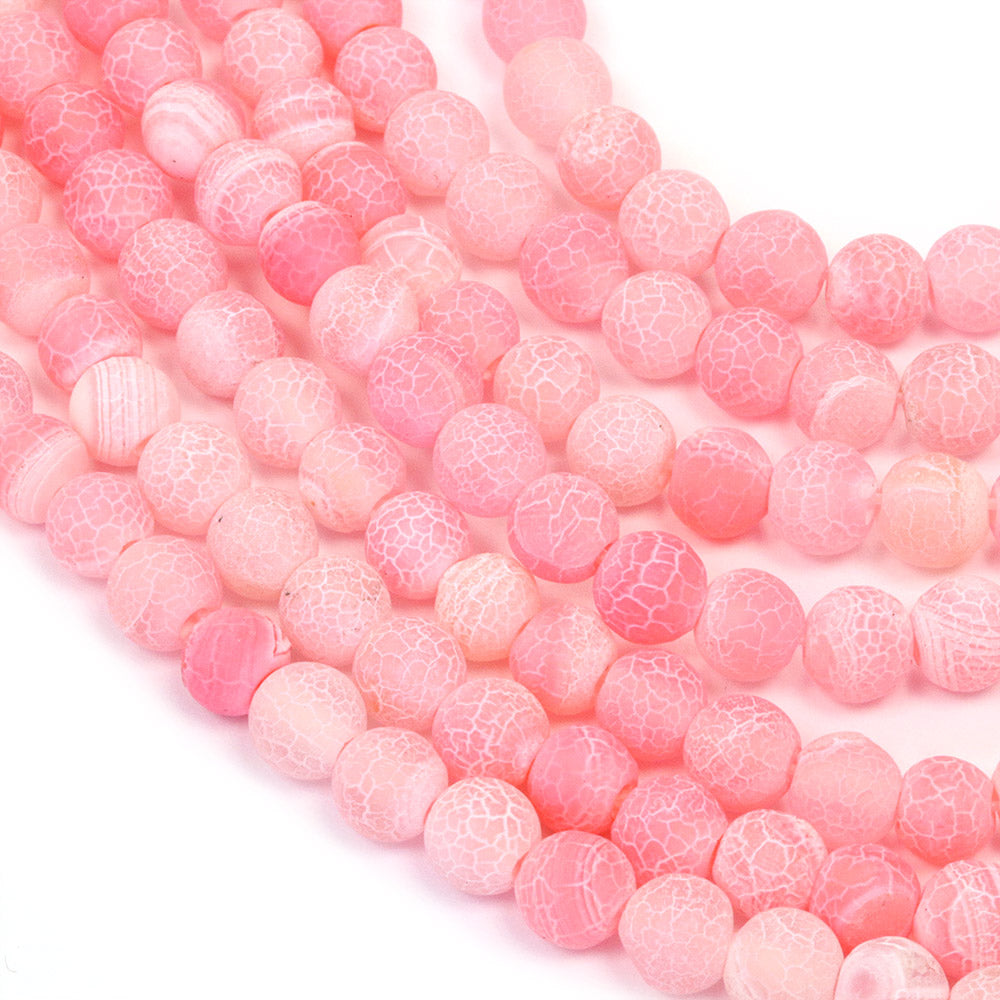 Frosted Cracked Agate Rounds 6mm Pink - 35cm Strand