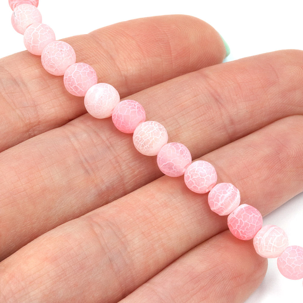 Frosted Cracked Agate Rounds 6mm Pink - 35cm Strand