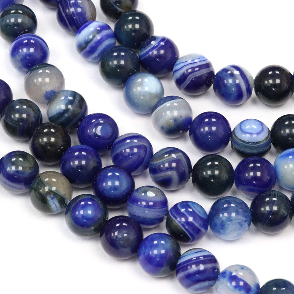 Blue Banded Agate Rounds 8mm - 35cm Strand