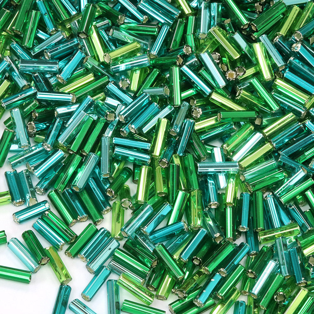 Green Bugle Bead Mix 6.6mm Pack of 50g