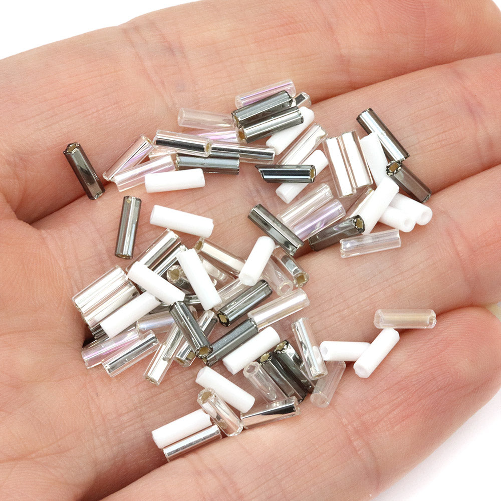 Clear / Grey  Bugle Bead Mix 6.6mm  - Pack of 50g