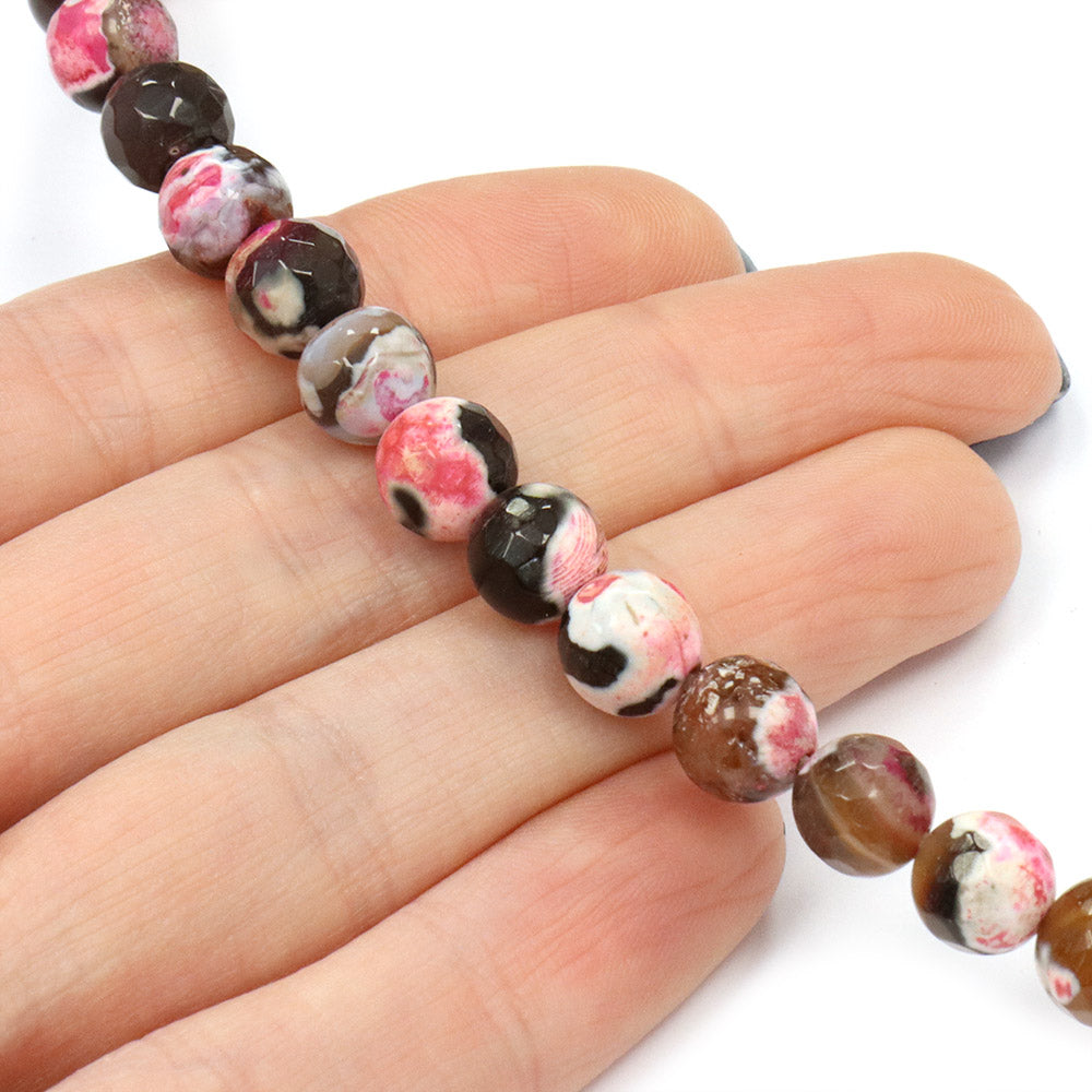 Fire Agate Round 8mm Black and Pink - 40cm Strand