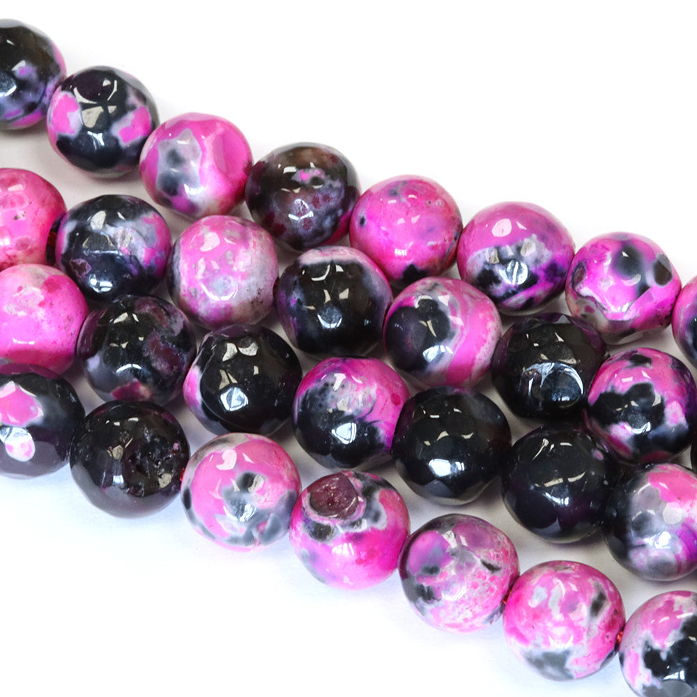 Fire Agate Round 8mm Black and Pink - 40cm Strand