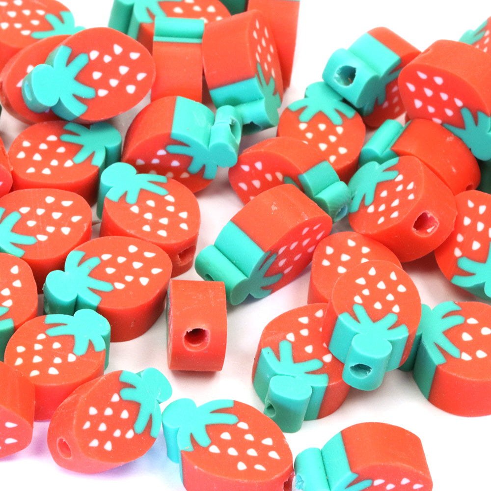 Polymer Clay Strawberry 10mm - Pack of 50