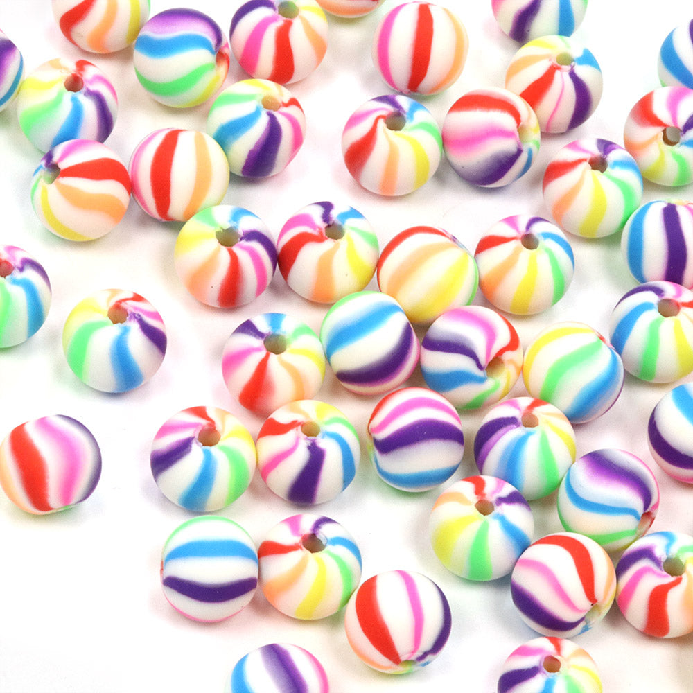 Polymer Clay Rainbow Stripy Rounds 8mm - Pack of 50