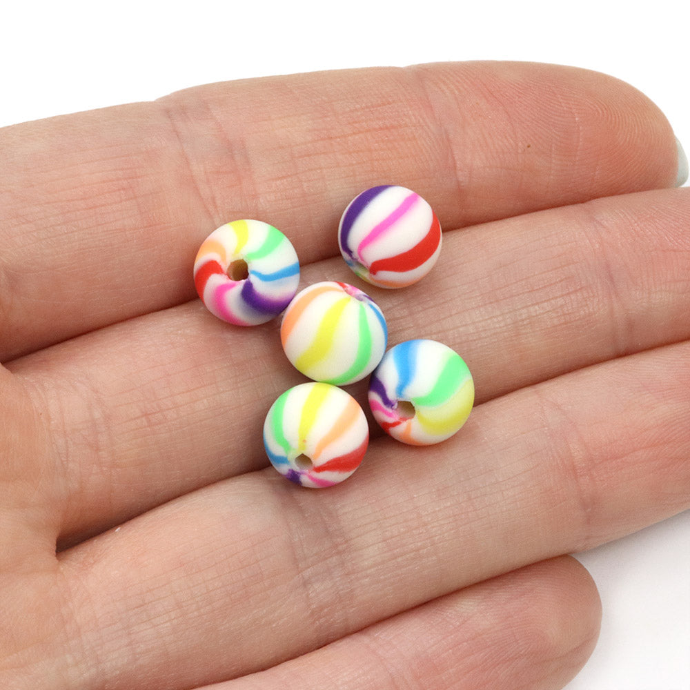 Polymer Clay Rainbow Stripy Rounds 8mm - Pack of 50