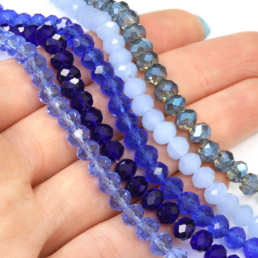 Glass Bead Bundle Blue Rondelle - 5 Strands