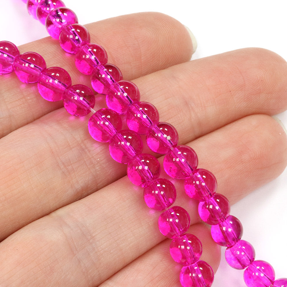Glass Round Bright Pink 6mm String - Main Image