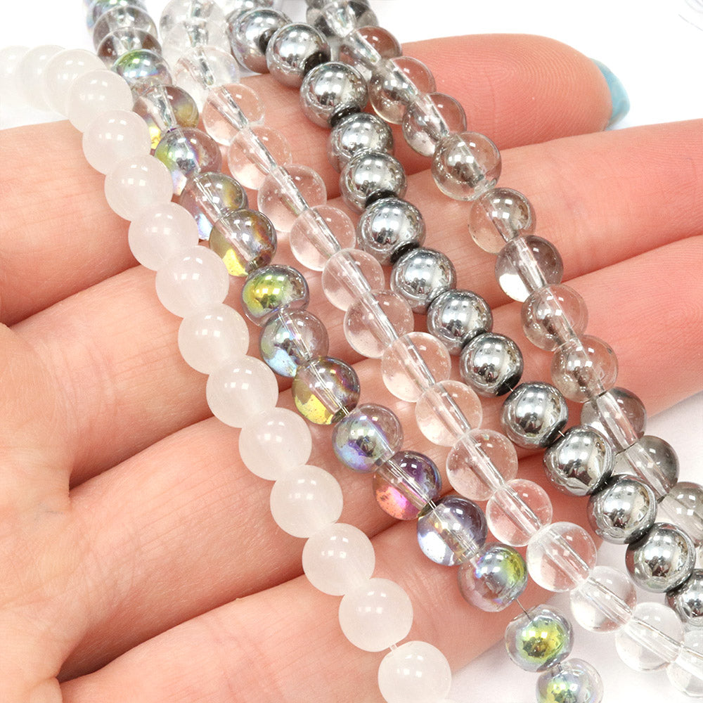 Glass Bead Bundle Clear/White Round- Strands - Main Image