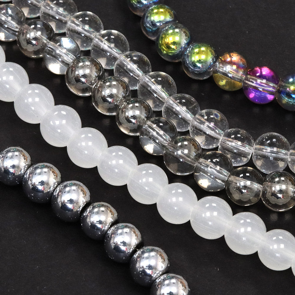Glass Bead Bundle Clear/White Round- 5 Strands