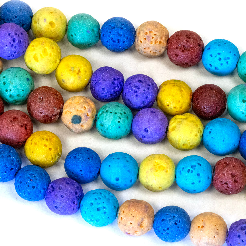Mixed Lava Stone 8mm Round - 35cm Strand