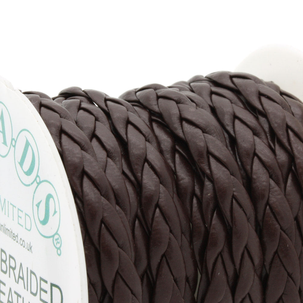 Braided Faux Leather Brown 5x2mm - Reel of 2.5m
